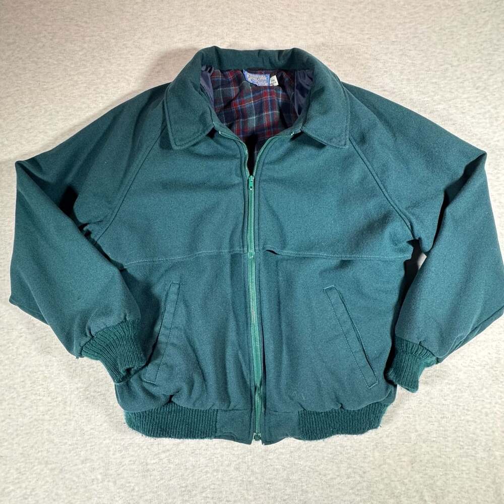 Pendleton Wool Jacket Size XL Green Plaid Lined Full Zip Bomber USA